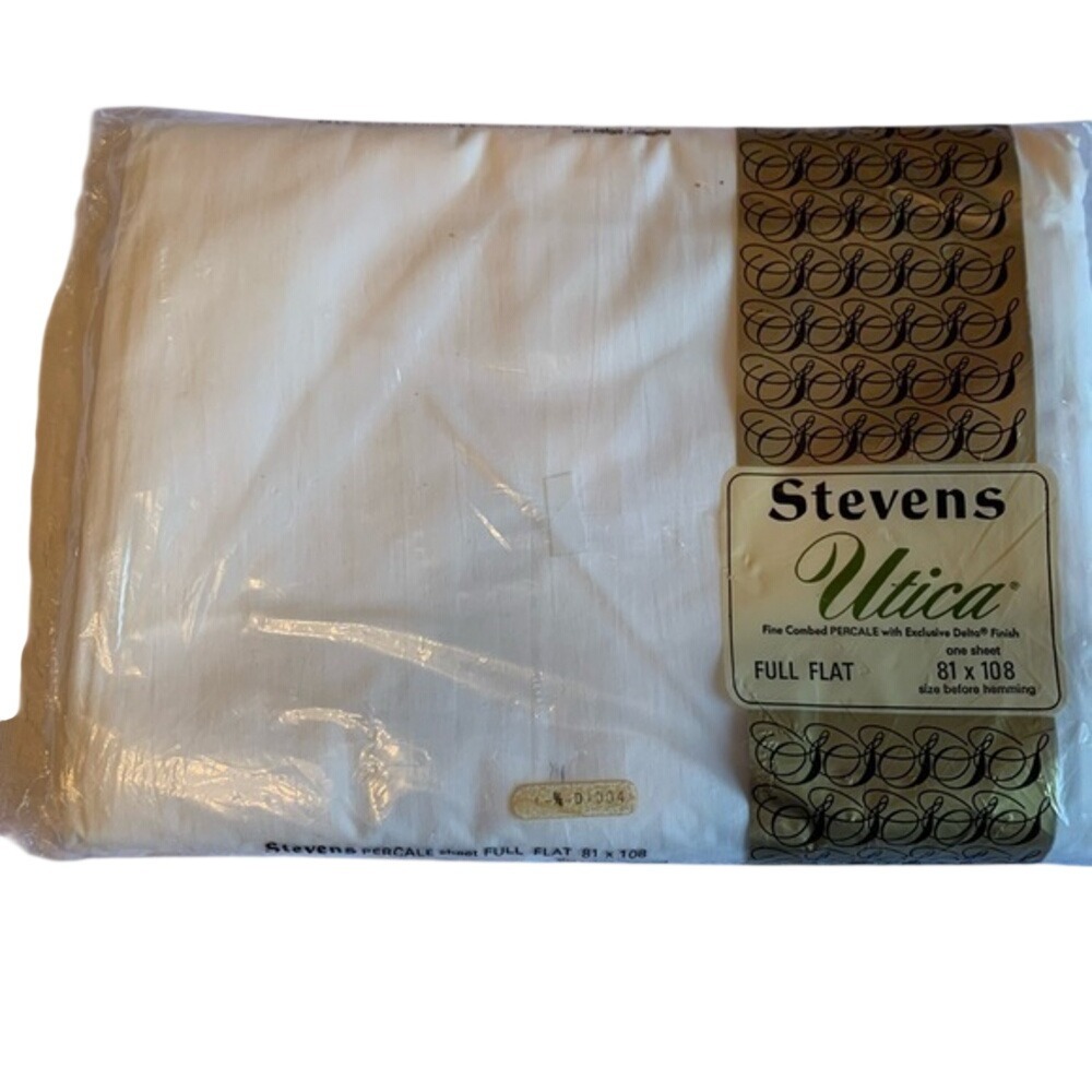 Vintage Stevens Utica Full Flat Sheet White 100% Cotton Percale Made in USA